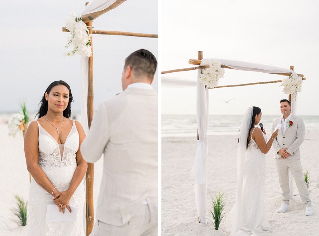 couple saying vows at Bellwether Beach Resort Wedding