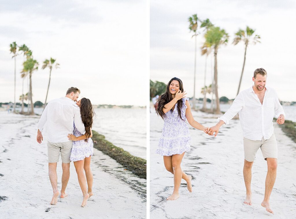 couple waling at the beach engagement session