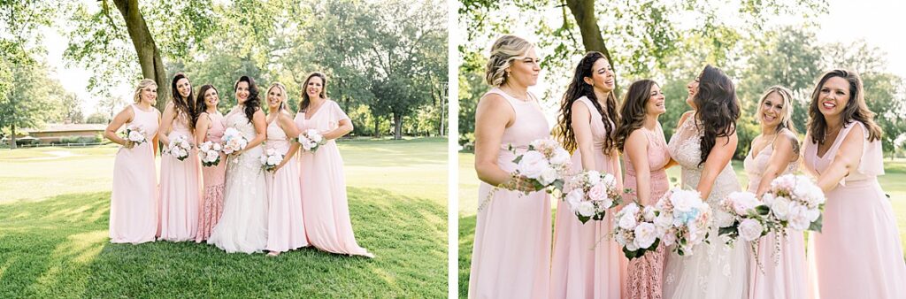 bride and bridesmaids at golf course pine lake country club